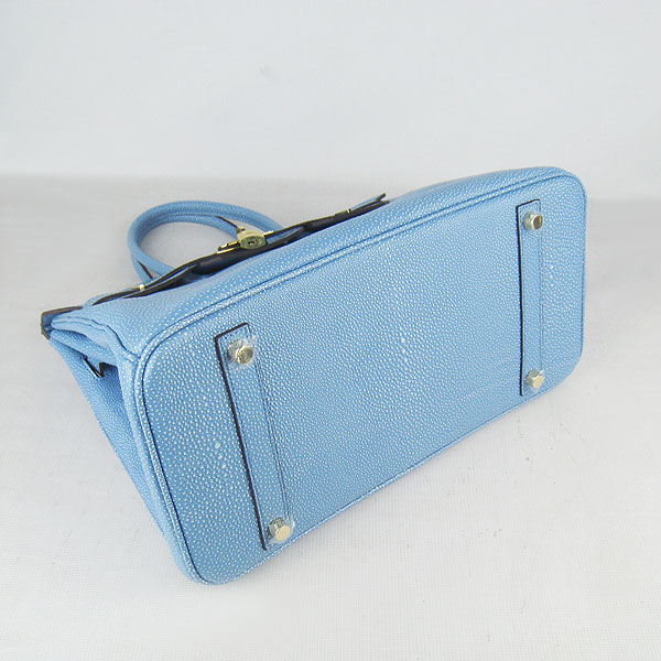 High Quality Fake Hermes Birkin 35CM Pearl Veins Leather Bag Light Blue 6089 - Click Image to Close